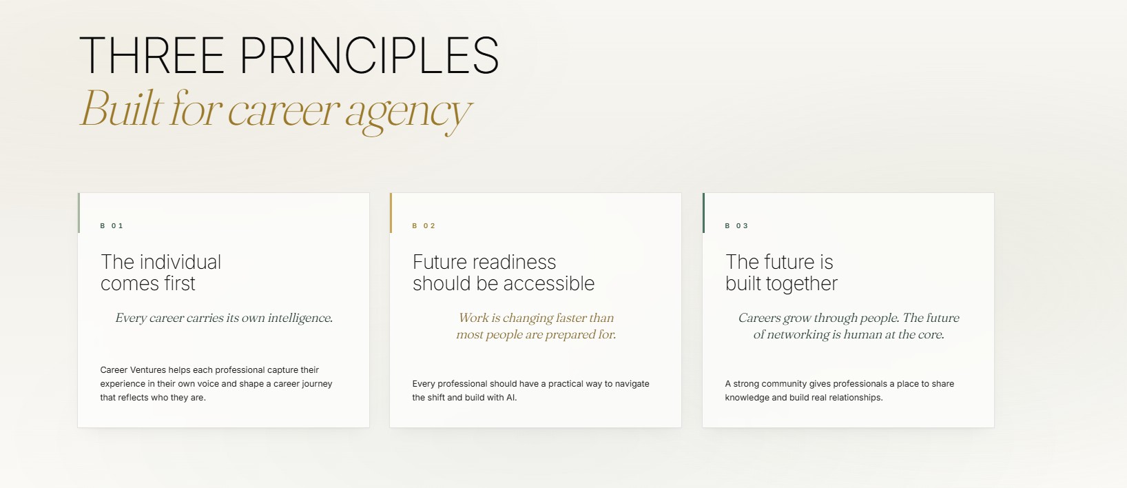 Three Principles — Built for career agency
